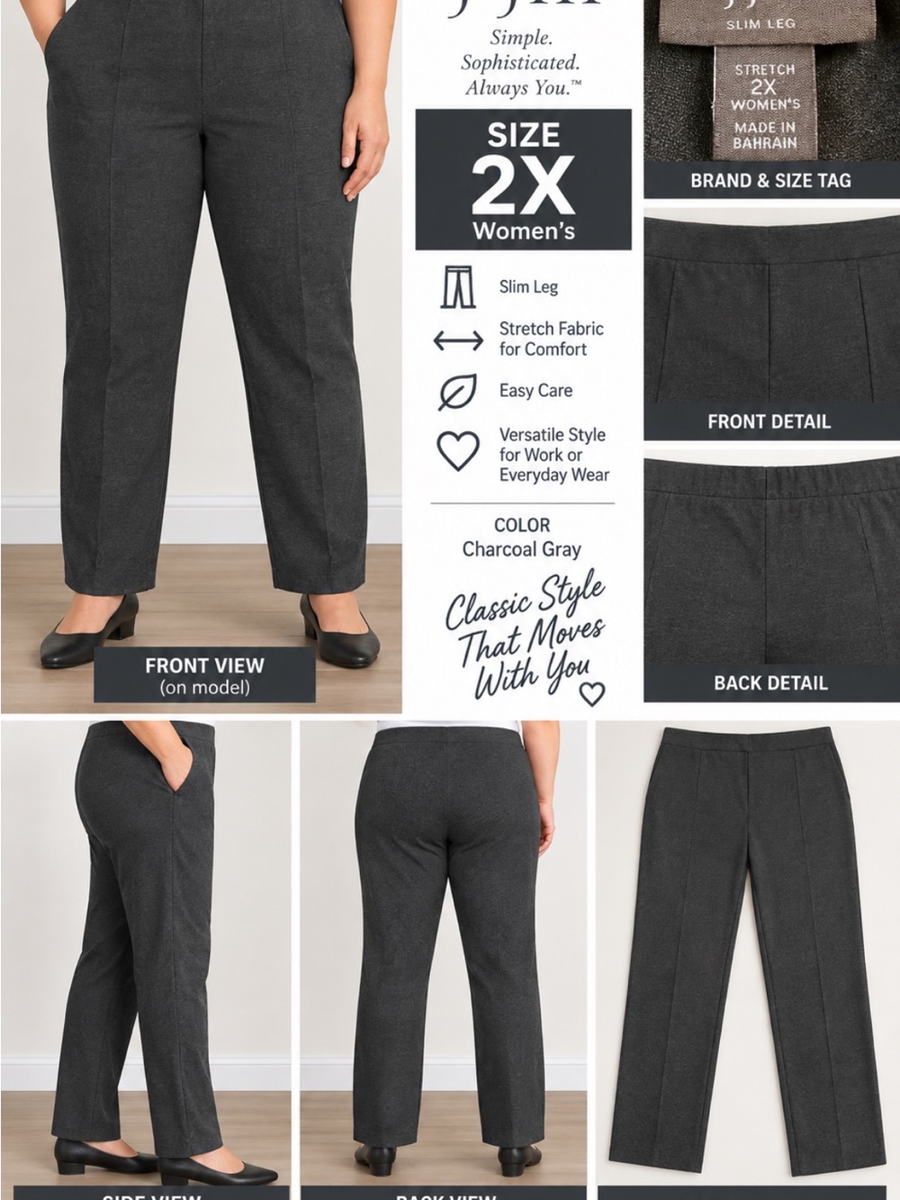 J. Jill Charcoal Gray Straight Leg Pants - 2X